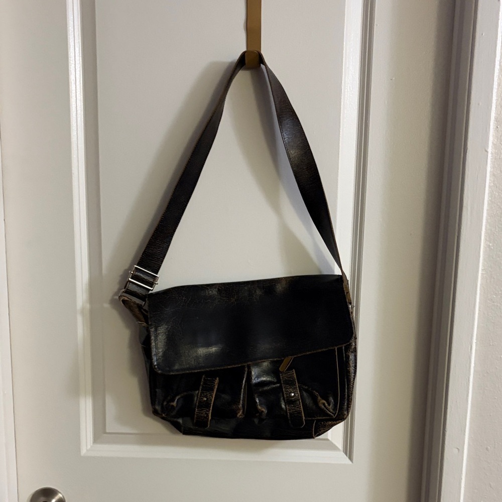 Francesco Biasia Dark Brown Leather Messenger Bag